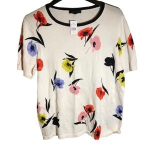 Ann Taylor Women's Floral Knit Short Sleeve Sweater Size XL